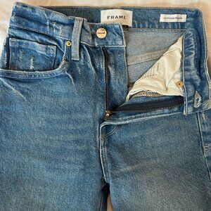 NWOT FRAME Le Vintage Bermuda Raw Edge Denim Shorts in Clarin - Size 23